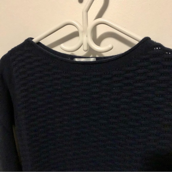 Baci small navy fitted, stretch-knit, long, cozy, boat neck sweater - Picture 3 of 7